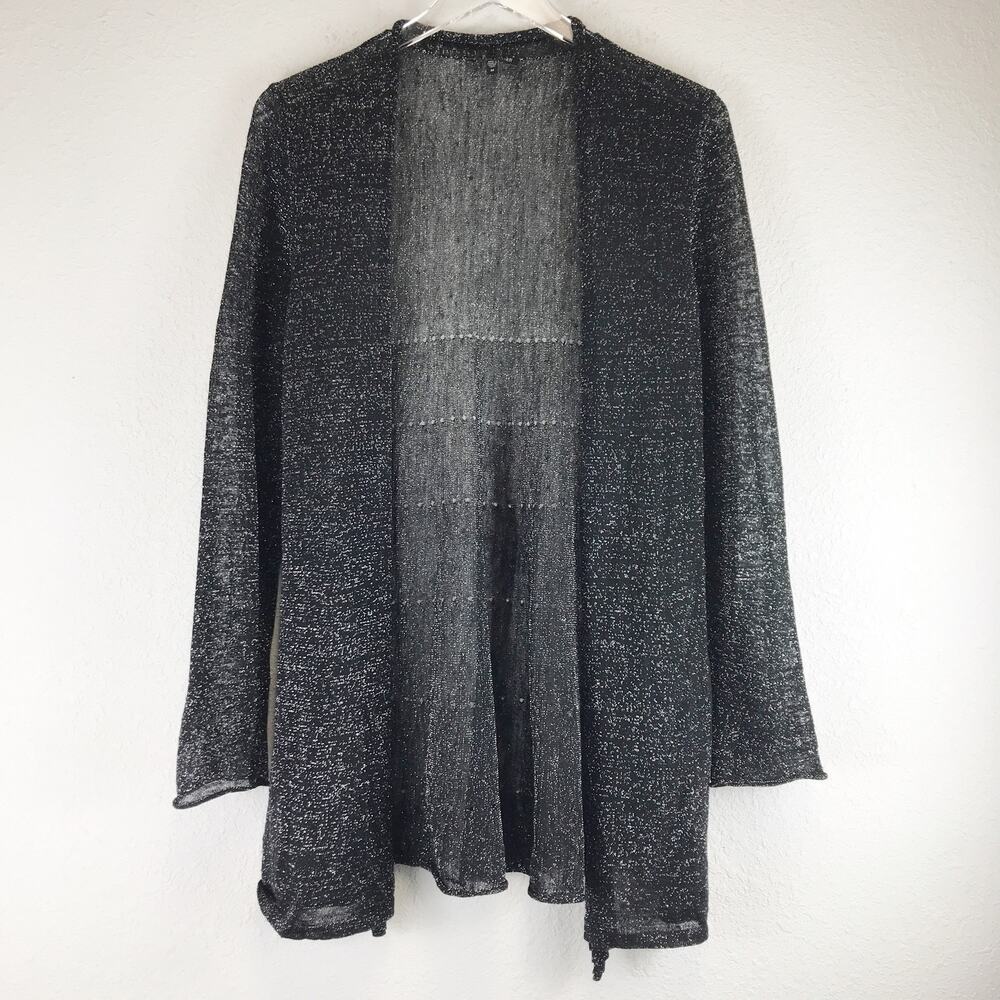 Eileen Fisher Linen Blend Metallic Open Front Sheer Cardigan Lagenlook Size M